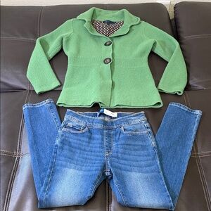 Boden Green Kids Sweater with pair of jeans